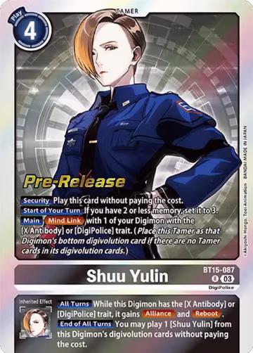 Shuu Yulin (BT15-087 R), Exceed Apocalypse Pre-Release Cards — Digimon card price
