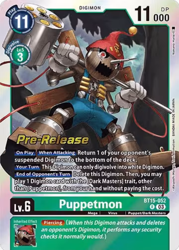 Puppetmon (BT15-052 R), Exceed Apocalypse Pre-Release Cards — Digimon card price