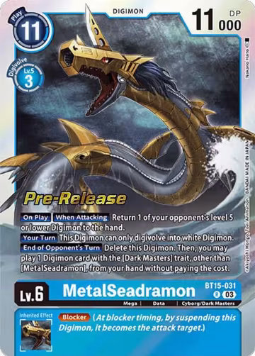 MetalSeadramon (BT15-031 R), Exceed Apocalypse Pre-Release Cards — Digimon card price