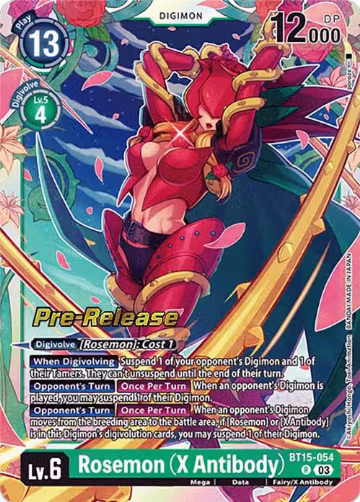 Rosemon (X Antibody) (BT15-054 R), Exceed Apocalypse Pre-Release Cards — Digimon card price