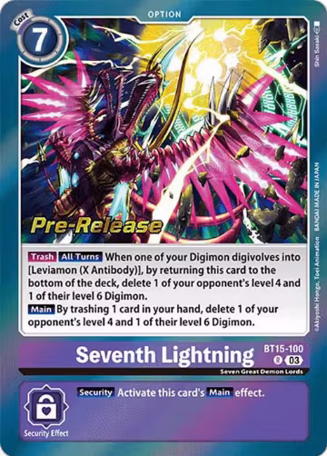Seventh Lightning (BT15-100 R), Exceed Apocalypse Pre-Release Cards — Digimon card price
