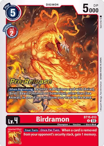 Birdramon (BT15-013 U), Exceed Apocalypse Pre-Release Cards — Digimon card price