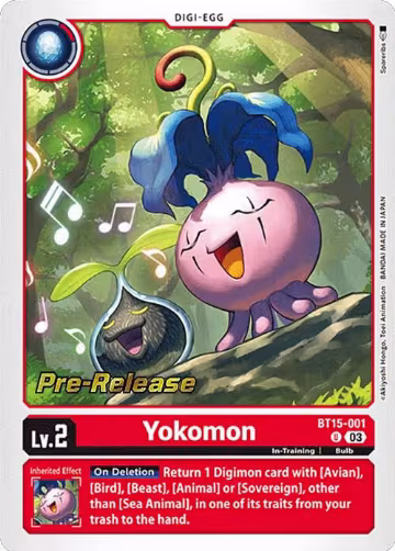 Yokomon (BT15-001 U), Exceed Apocalypse Pre-Release Cards — Digimon card price