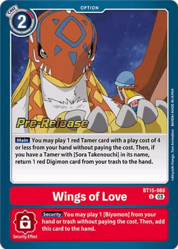 Wings of love (BT15-088 U), Exceed Apocalypse Pre-Release Cards — Digimon card price