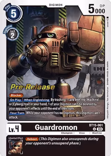 Guardromon (BT15-061 U), Exceed Apocalypse Pre-Release Cards — Digimon card price