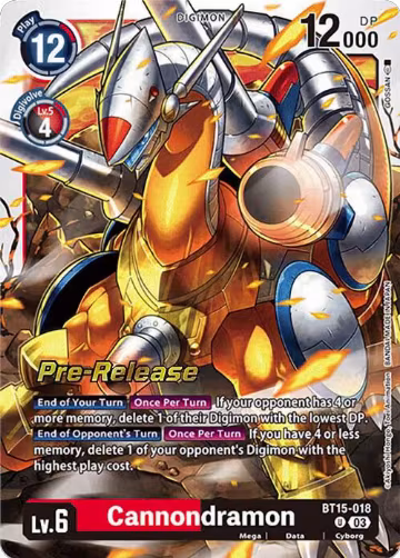 Cannondramon (BT15-018 U), Exceed Apocalypse Pre-Release Cards — Digimon card price