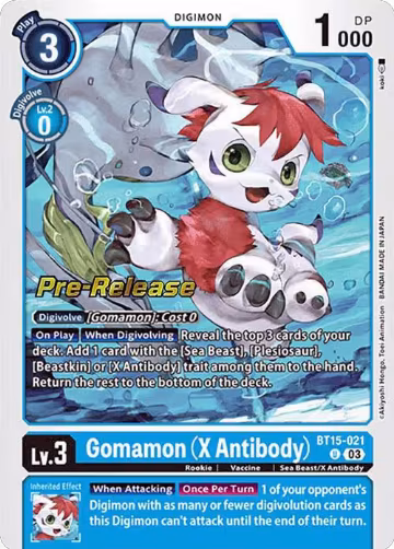Gomamon (X Antibody) (BT15-021 U), Exceed Apocalypse Pre-Release Cards — Digimon card price