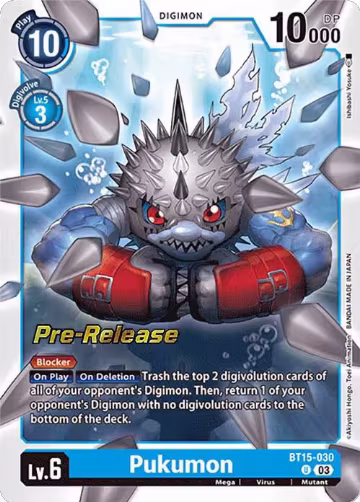Pukumon (BT15-030 U), Exceed Apocalypse Pre-Release Cards — Digimon card price