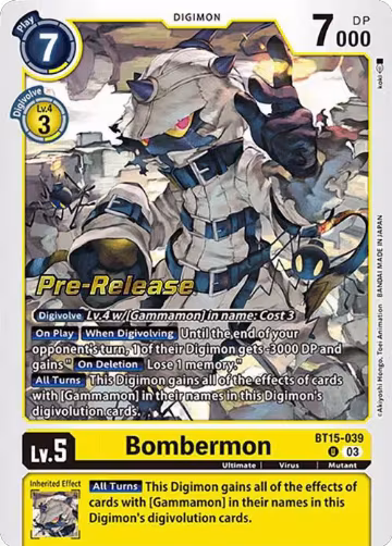 Bombermon (BT15-039 U), Exceed Apocalypse Pre-Release Cards — Digimon card price