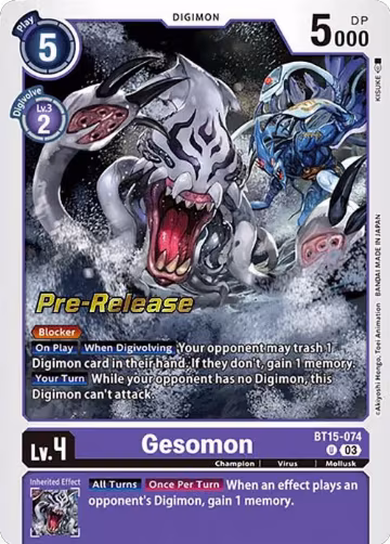 Gesomon (BT15-074 U), Exceed Apocalypse Pre-Release Cards — Digimon card price