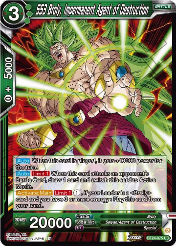 SS3 Broly, Impermanent Agent of Destruction (BT24-075), Beyond Generations — DB Super card price