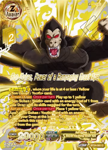Son Gohan, Power of a Rampaging Great Ape (Collector Booster Gold) (BT24-081), Beyond Generations — DB Super card price