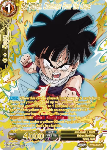 Son Gohan, Challenge From the Corps (Collector Booster Gold) (BT24-092), Beyond Generations — DB Super card price