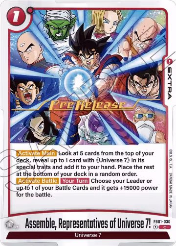 Assemble, Representatives of Universe 7! (FB01-030), Awakened Pulse Pre-Release Cards — DB Fusion card price