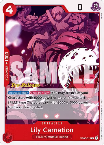 Lily Carnation (OP06-015), Wings of the Captain Pre-Release Cards — One Piece card price