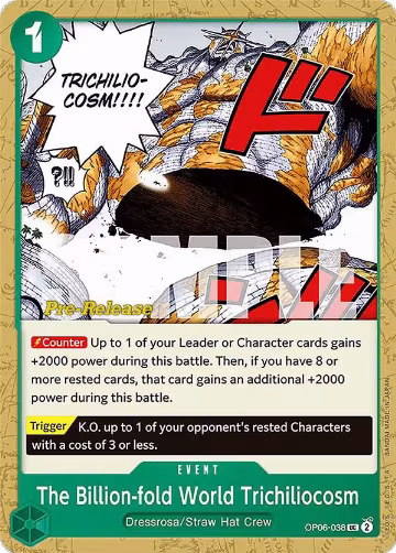 The Billion-fold World Trichiliocosm (OP06-038), Wings of the Captain Pre-Release Cards — One Piece card price
