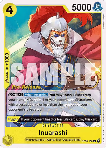 Inuarashi (OP06-100), Wings of the Captain Pre-Release Cards — One Piece card price