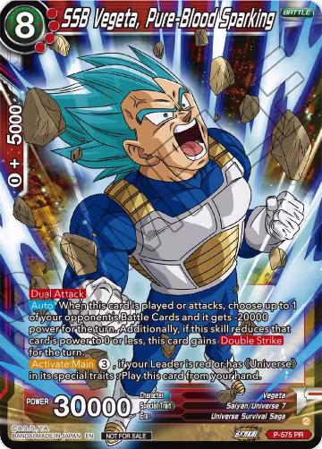 SSB Vegeta, Pure-Blood Sparking (Zenkai Series Tournament Pack Vol.7) (P-575), Tournament Promotion Cards — DB Super card price