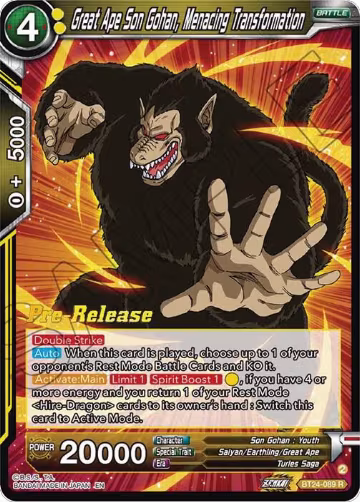 Great Ape Son Gohan, Menacing Transformation (BT24-089), Beyond Generations Pre-Release Cards — DB Super card price