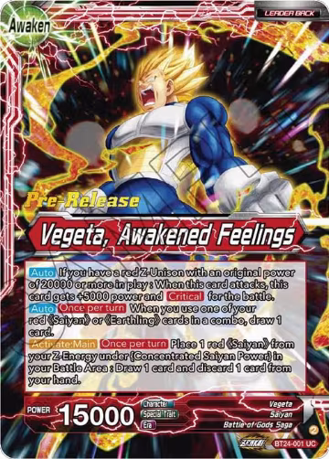 Vegeta // Vegeta, Awakened Feelings (BT24-001), Beyond Generations Pre-Release Cards — DB Super card price