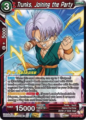 Trunks, Joining the Party (BT24-015), Beyond Generations Pre-Release Cards — DB Super card price