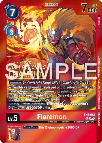 Flaremon (2024 Regionals Champion) (EX5-012 U), Animal Colosseum — Digimon card price