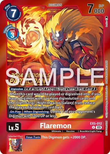 Flaremon (2024 Regionals Participant) (EX5-012 U), Animal Colosseum — Digimon card price