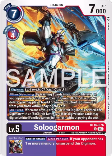 Soloogarmon (BT16-076 U), Beginning Observer — Digimon card price