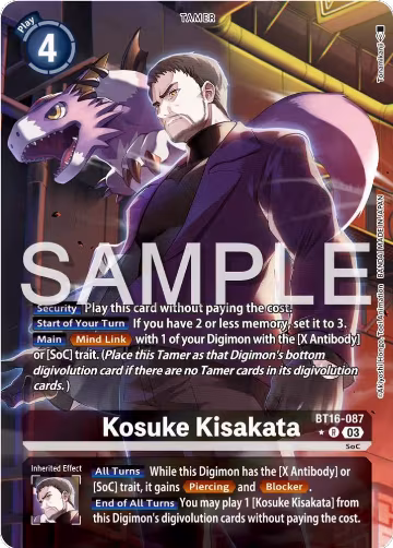 Kosuke Kisakata (Alternate Art) (BT16-087 R), Beginning Observer — Digimon card price