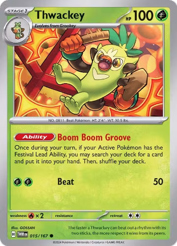 Thwackey (015/167), Twilight Masquerade — Pokémon card price