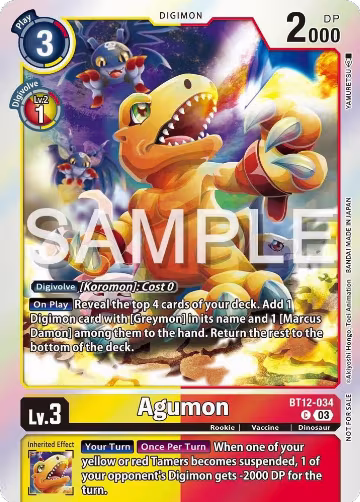 Agumon - BT12-034 (Official Tournament Vol.13 Winner Pack) (BT12-034 C), Across Time — Digimon card price