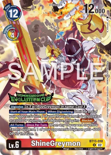 ShineGreymon - BT13-018 (2024 Evolution Cup) (BT13-018 R), Versus Royal Knights — Digimon card price