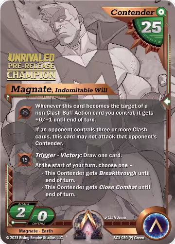 Magnate, Indomitable Will (Pre-Release Champion) (AC3-030), Unrivaled — Alpha Clash card price