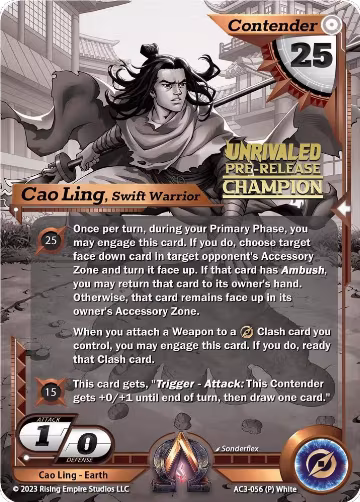Cao Ling, Swift Warrior (Pre-Release Champion) (AC3-056), Unrivaled — Alpha Clash card price