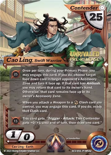 Cao Ling, Swift Warrior (Pre-Release) (AC3-056), Unrivaled — Alpha Clash card price