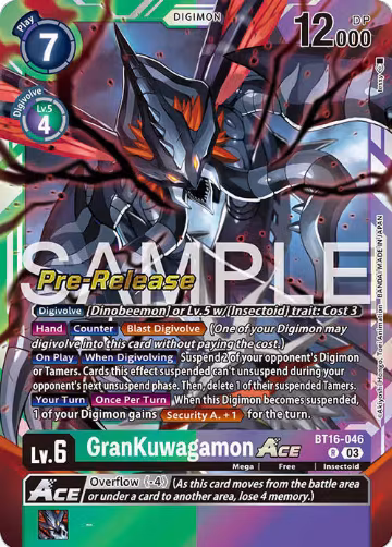 GranKuwagamon ACE (BT16-046 R), Beginning Observer Pre-Release Cards — Digimon card price