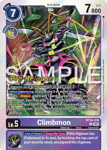 Climbmon (BT16-074 R), Beginning Observer Pre-Release Cards — Digimon card price
