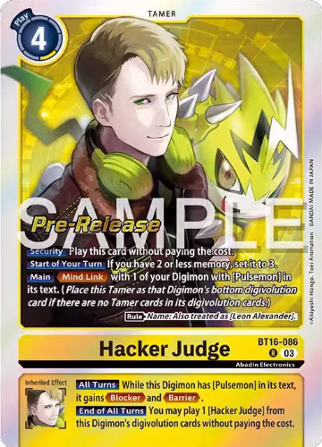Hacker Judge (BT16-086 R), Beginning Observer Pre-Release Cards — Digimon card price
