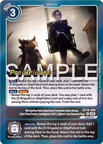 Metropolitan Police Department, Community Safety Bureau, Cyber Crime Division, Investigation Unit 11... (BT16-096 R), Beginning Observer Pre-Release Cards — Digimon card price