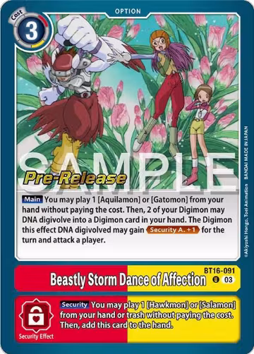 Beastly Storm Dance of Affection (BT16-091 U), Beginning Observer Pre-Release Cards — Digimon card price