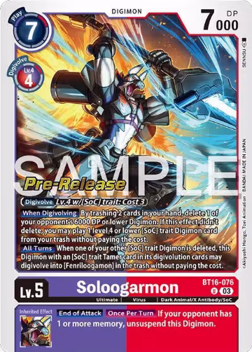 Soloogarmon (BT16-076 U), Beginning Observer Pre-Release Cards — Digimon card price