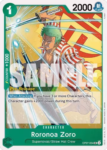 Roronoa Zoro (034) (OP07-034), 500 Years in the Future Pre-Release Cards — One Piece card price