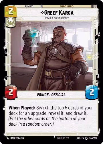 Greef Karga - Affable Commissioner (245/262), Shadows of the Galaxy — Star Wars card price