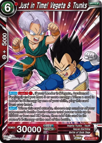 Just in Time! Vegeta & Trunks (BT25-031), Legend of the Dragon Balls — DB Super card price