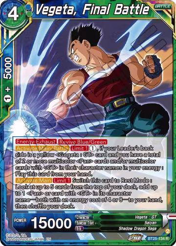 Vegeta, Final Battle (BT25-134), Legend of the Dragon Balls — DB Super card price