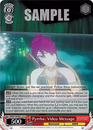 Pyrrha: Video Message (RWBY/WXE01-27 N), RWBY Premium Booster — Weiß Schwarz card price