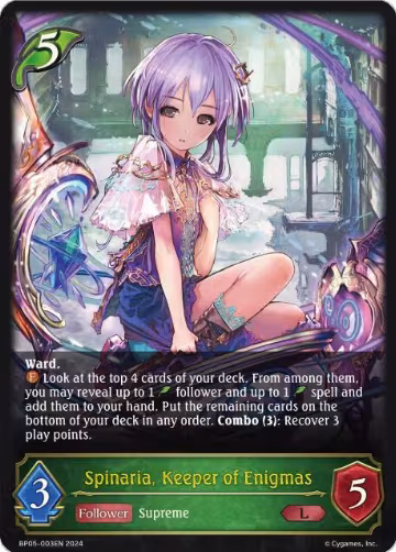 Spinaria, Keeper of Enigmas (BP05-003EN), Omens Eternal — Shadowverse card price