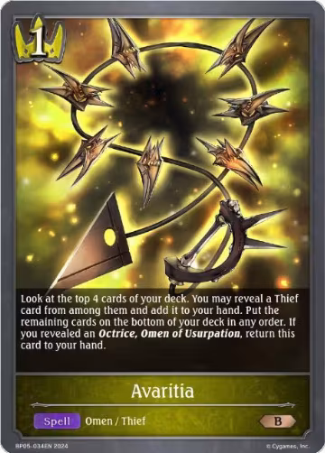 Avaritia (BP05-034EN), Omens Eternal — Shadowverse card price