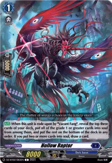 Hollow Raptor (DZ-BT02/083EN), DZ-BT02: Illusionless Strife — Vanguard card price