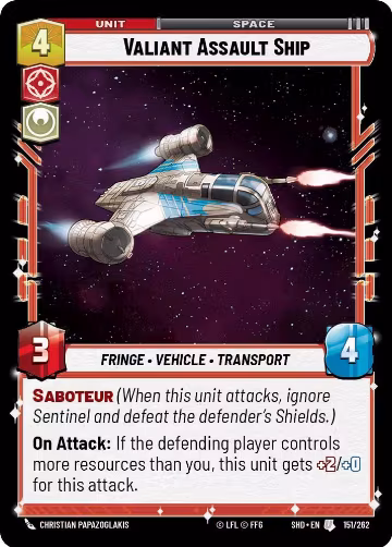 Valiant Assault Ship (151/262), Shadows of the Galaxy — Star Wars card price